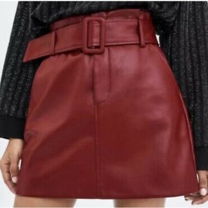 Zara Faux Red Leather Skirt